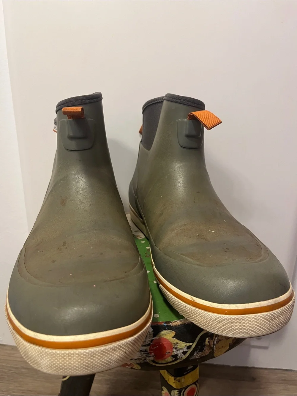 Men's Grudens Olive Ankle Rain Boots PNW boat low tide tide pool marsh garden
